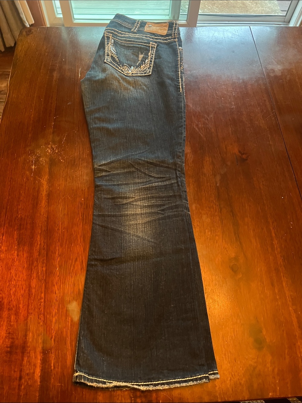 Silver Jeans Indigo Boot Cut Jeans with Embroidered Back Pockets
